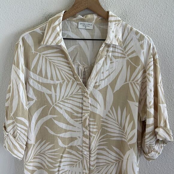 Aritzia Dress Forum Neutral Tropical Print Collared Oversize Shirt Medium - Picture 4 of 9